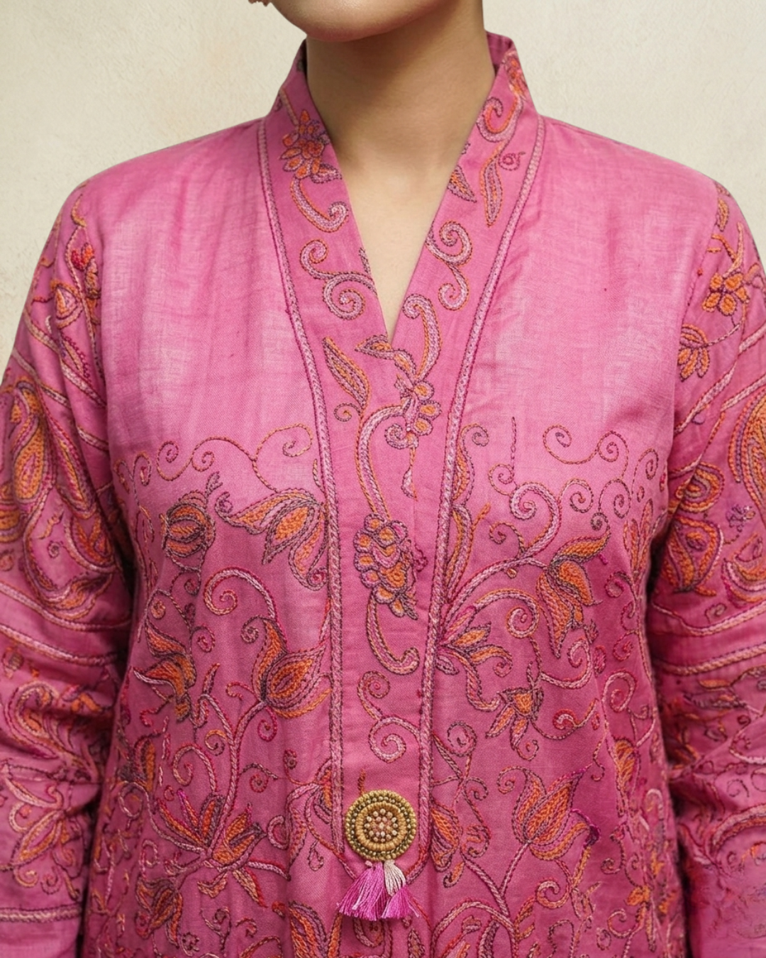 Pink Silk Lawn Kanta Embroidered Kurta