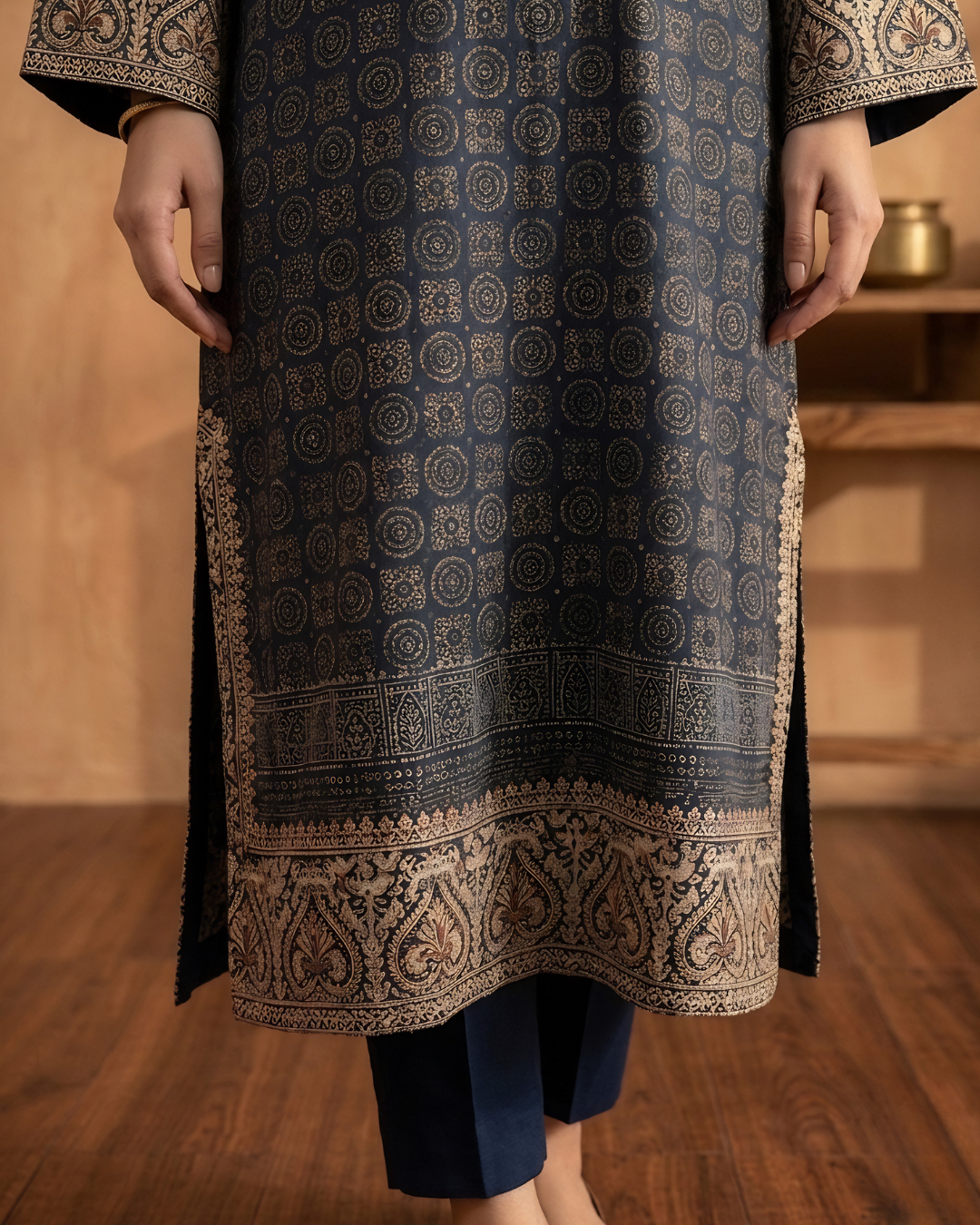 Embroidered Ajrek Silk Kurta