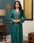 Teal & Gold Jamawar 3-Piece Suit – Marori Embroidered