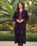 Purple Velvet Floral Thread Embroidered Kurta
