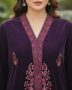 Purple Velvet Floral Thread Embroidered Kurta