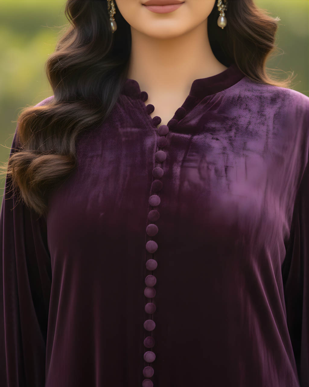 Plum French Velvet Frill Collar Suit with Korean Silk Trousers