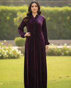 Plum French Velvet Frill Collar Suit with Korean Silk Trousers