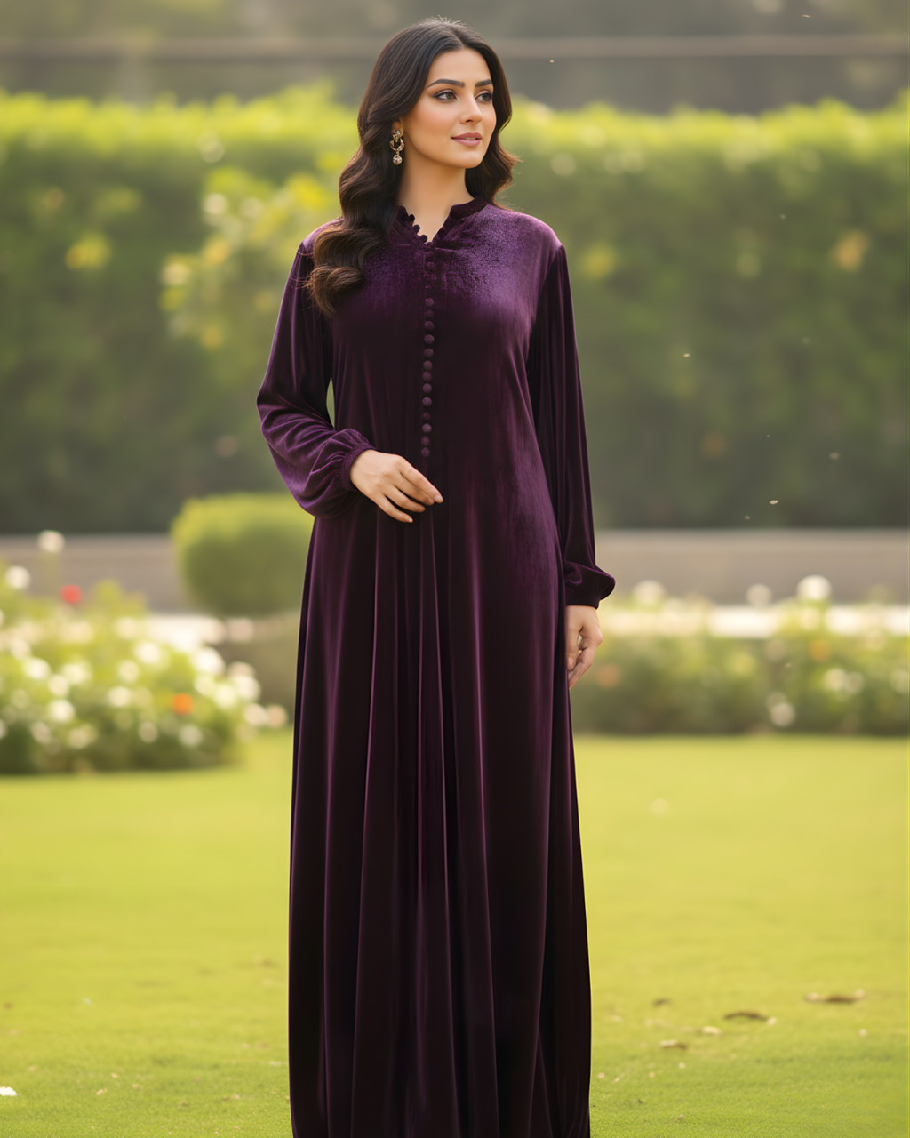 Plum French Velvet Frill Collar Suit with Korean Silk Trousers