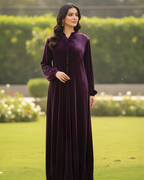 Plum French Velvet Frill Collar Suit with Korean Silk Trousers
