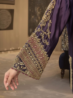 Purple Velvet 3-Piece Suit with Gold Marori Embroidered Panels