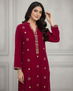 Magenta Velvet 3-Piece Suit with Gold Gotta & Sequin Embroidery