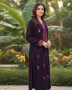 Purple Velvet Floral Thread Embroidered Kurta