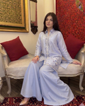 Powder Blue Korean Silk Embroidered Jacket & Palazzo Set